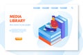 Media library cartoon vector landing page template