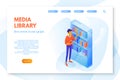 Media library vector landing page template