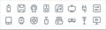 media line icons. linear set. quality vector line set such as media player, projector, wireless mouse, tablet, plug, webcam, music