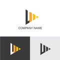 Media logo, Play icon, Music icon, Video icon, Geometric play icon,Letter L&M
