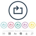 Media loop flat color icons in round outlines