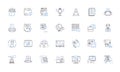 Media management line icons collection. Strategy, Content, Distribution, Analytics, Engagement, Optimization, Mtization
