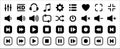 Media music player button icons. Multimedia player buttons set. Contains icon of equalizer, pause, setting, record, favorite, Royalty Free Stock Photo