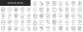 Media and news web icons set in thin line design. Pack of phone post, likes, blogger, interview, video, favorite, influence,