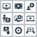 Media Play and Streaming Vector Icons in Glyph Style