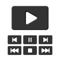 Media player black icon set. Vector play, stop, pause and other buttons for multimedia devices or mobile app isolated on Royalty Free Stock Photo