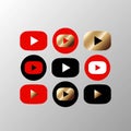 Media player button icon set in black red gold color on an isolated white background. EPS 10 vector Royalty Free Stock Photo