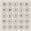 Media player button icons set with long shadow Royalty Free Stock Photo