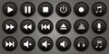 Media player buttons. Multimedia keyboard with play, pause, stop, skip next and skip back icon.