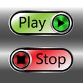 Media player buttons Stop and Play. Toggle button switch off turn on