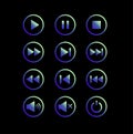 Media player control icon set isolated on black background. Modern design. Design for website and mobile apps. Vector illustration Royalty Free Stock Photo