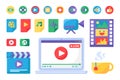 Media Player Icons and Buttons Set Flat Design Royalty Free Stock Photo