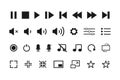 Media player icons set. Video and audio controller buttons. Music and multimedia navigation collection. Microphone icon with