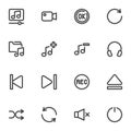 Media player interface line icons set