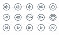 media player line icons. linear set. quality vector line set such as previous track, fast forward, next track, play, forward, Royalty Free Stock Photo