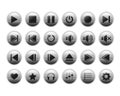 Media Player silver button. Multimedia symbols and audio, music speaker volume on circle metal icon