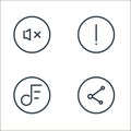 media players line icons. linear set. quality vector line set such as share, playlist, info