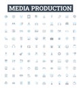 Media production vector line icons set. Filming, Animation, Editing, Post-Production, Photoshoots, Direction, Casting