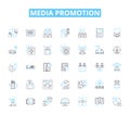 Media promotion linear icons set. Advertising, Broadcast, Publicity, Marketing, Outreach, Promotions, Exposure line