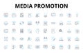 Media promotion linear icons set. Advertising, Broadcast, Publicity, Marketing, Outreach, Promotions, Exposure vector