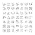 Media relations linear icons, signs, symbols vector line illustration set