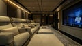 A media room equipped with a stateoftheart home theater system complete with voiceactivated controls and adjustable Royalty Free Stock Photo