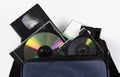 Media storage video cassette tapes cd dvd bag Royalty Free Stock Photo