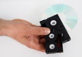 Media storage video cassettes tapes cd hand hold