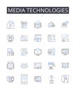 Media technologies line icons collection. Digital devices, Information systems, Communication tools, Computer programs