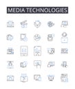 Media technologies line icons collection. Digital devices, Information systems, Communication tools, Computer programs