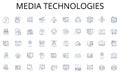 Media technologies line icons collection. Listening, Speaking, Writing, Articulate, Persuasion, Clarity, Empathy vector