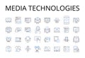 Media technologies line icons collection. Digital devices, Information systems, Communication tools, Computer programs