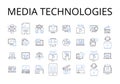 Media technologies line icons collection. Digital devices, Information systems, Communication tools, Computer programs