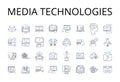 Media technologies line icons collection. Digital devices, Information systems, Communication tools, Computer programs