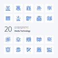 20 Media Technology Blue Color icon Pack like online documents computer analytics lcd Royalty Free Stock Photo