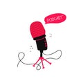 Media tool, mic and speech bubble doodle icon. Sound recording device, media equipment hand drawn isolated vector illustration.