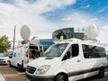 Media TV truck van parked in front of Parliament European building in Strasbourg