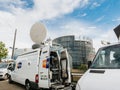 Media TV truck van parked in front of Parliament European building in Strasbourg