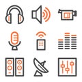 Media web icons, orange and gray contour series