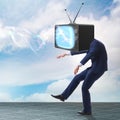 Media zombie concept with man and tv set instead of head