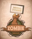 Media zombies with flat screen tv instead of the head. Label