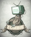 Media zombies with a tv instead of a head. Label