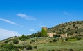 Mediaeval stone house with tower on the hill in Costa Brava