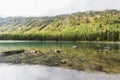 Medial Multinskiye lake. Altai mountains autumn landscape, Russia.