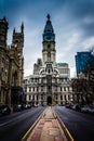 Median on Broad Street and City Hall in Center City, Philadelphia, Pennsylvania. Royalty Free Stock Photo