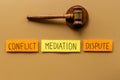 Mediation word with judge gavel. Business diplomacy conflict resolve concept