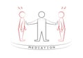 Mediator and two arguing persons on the white background, a front view, vector illustration horizontal