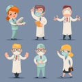 Medic different positions doctor characters set retro cartoon design vector illustration Royalty Free Stock Photo