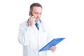 Medic or doctor comunicating diagnostic over the phone