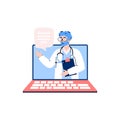 Medic or doctor consulting online, flat cartoon vector illustration isolated.